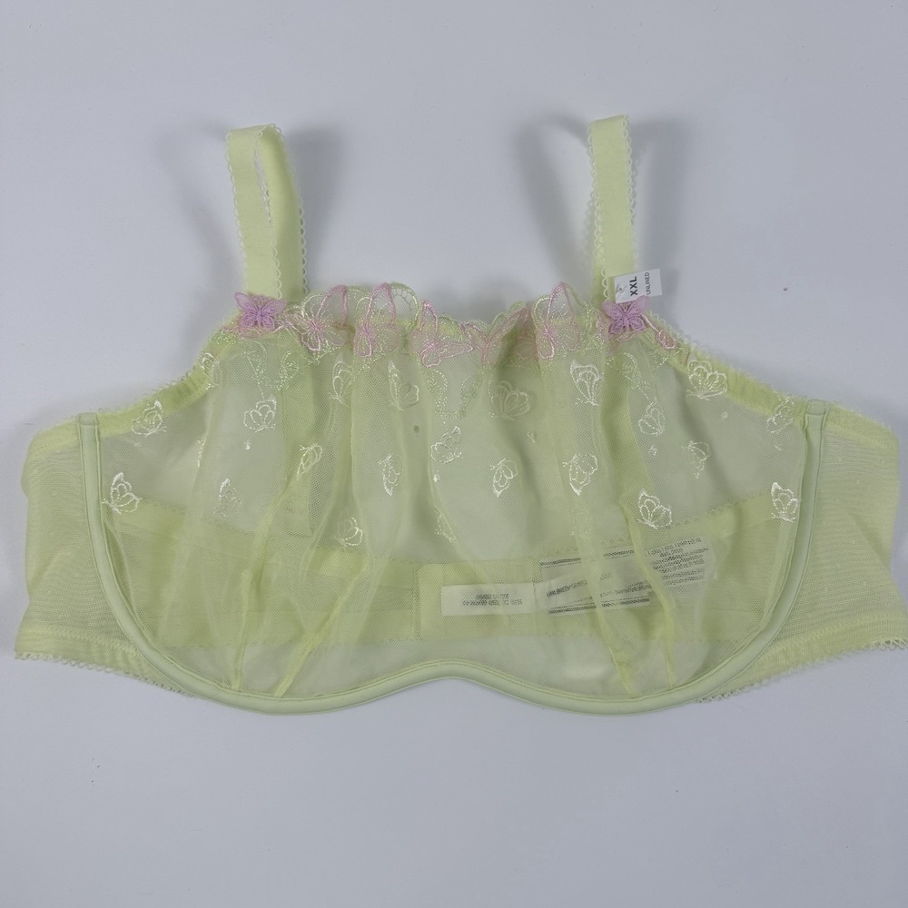 Victoria's Secret PINK Wink Unlined Scoop Bra Green Embroidered Butterfly XXL